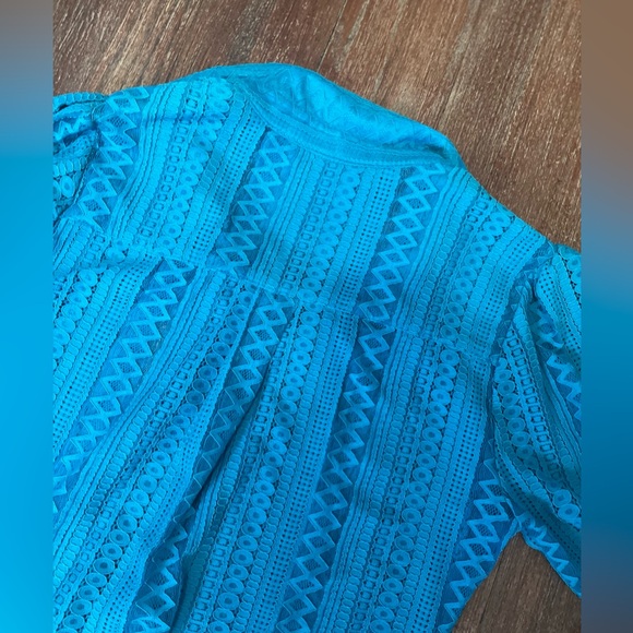 Esqualo Lace Puff Sleeve Button Up - Petrol - Size 8 - Picture 11 of 12